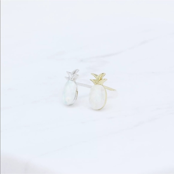 Dainty Opal Pineapple Gold Sterling Silver Studs - Picture 3 of 4